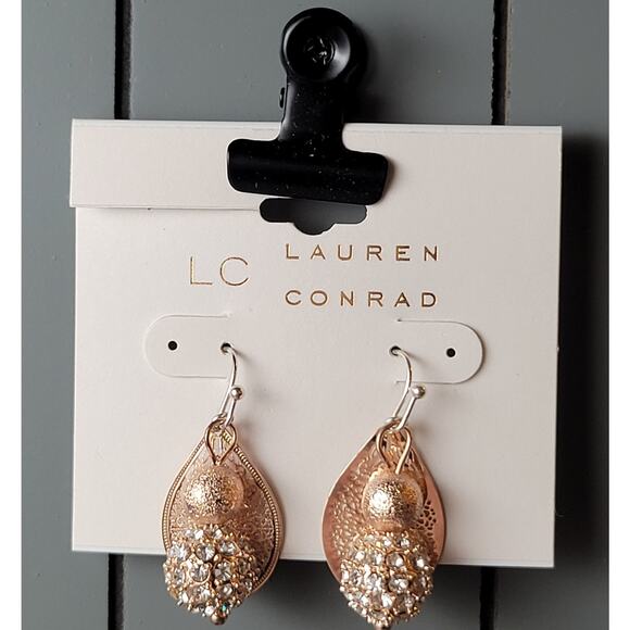 Lauren Conrad Rose Gold Crystal Dangle Earrings New NWT Sparkly Elegant Jewelry - Picture 2 of 7
